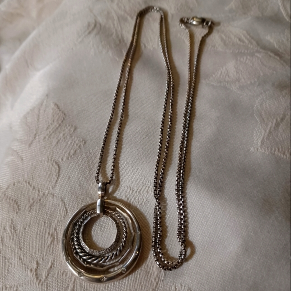 David Yurman Stax Medium Diamond Pendant Necklace, Sterling Silver